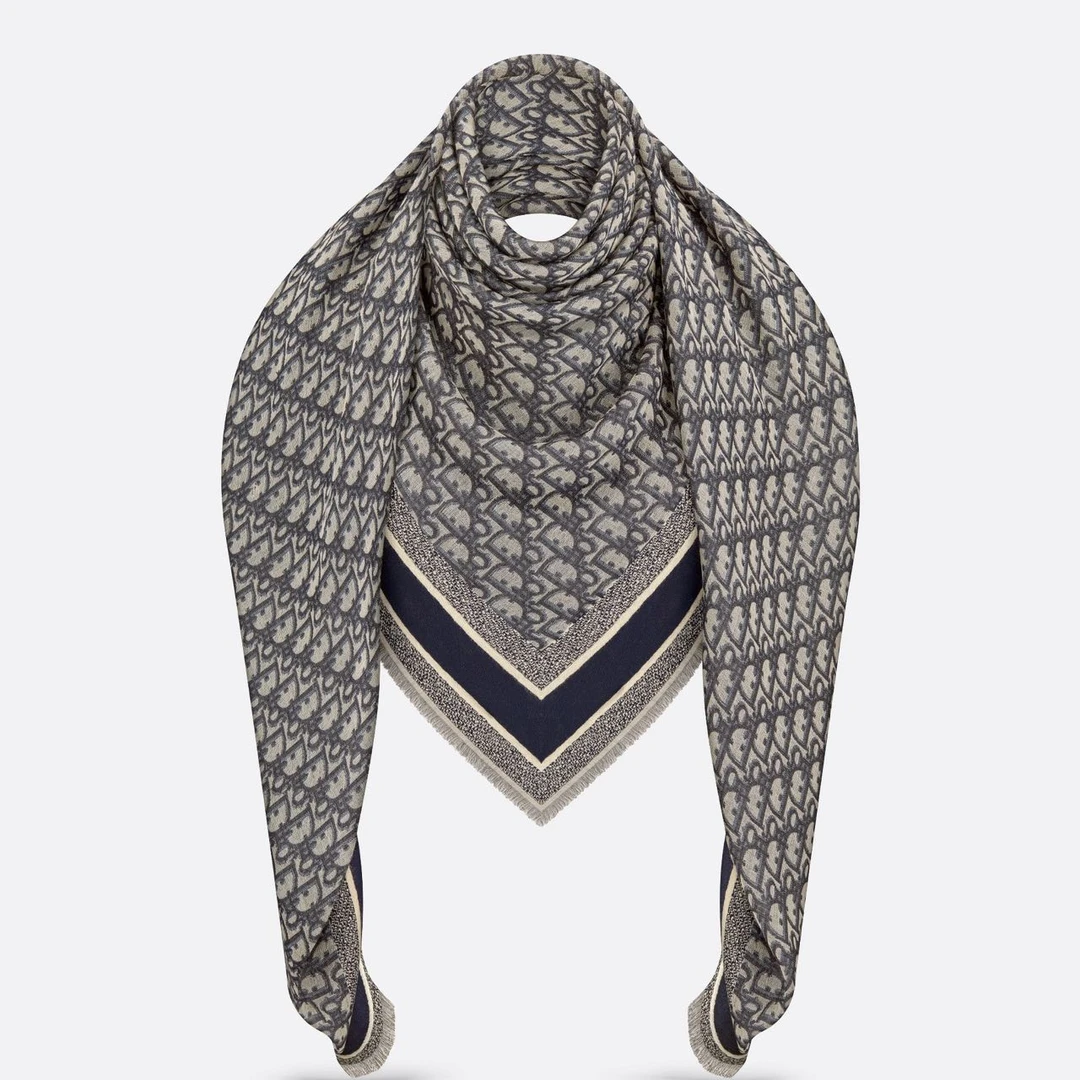 全新未使用 DIOR/迪奥 经典老花logo 羊毛桑蚕丝混纺围巾披肩