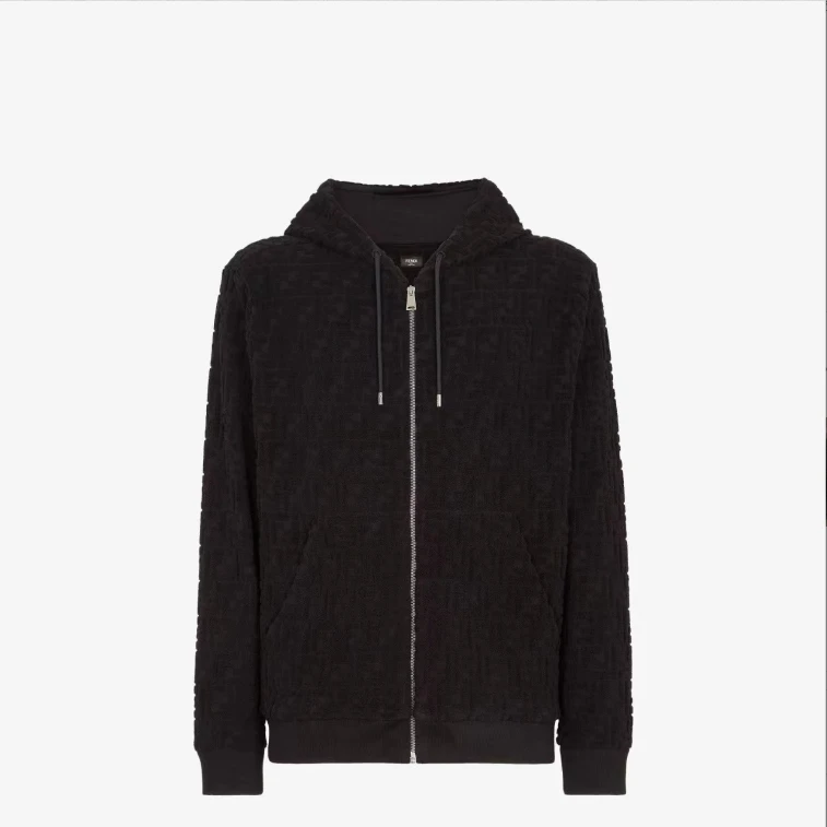 全新未使用 FENDI/芬迪 fendi男款黑色凹凸FF图案卫衣