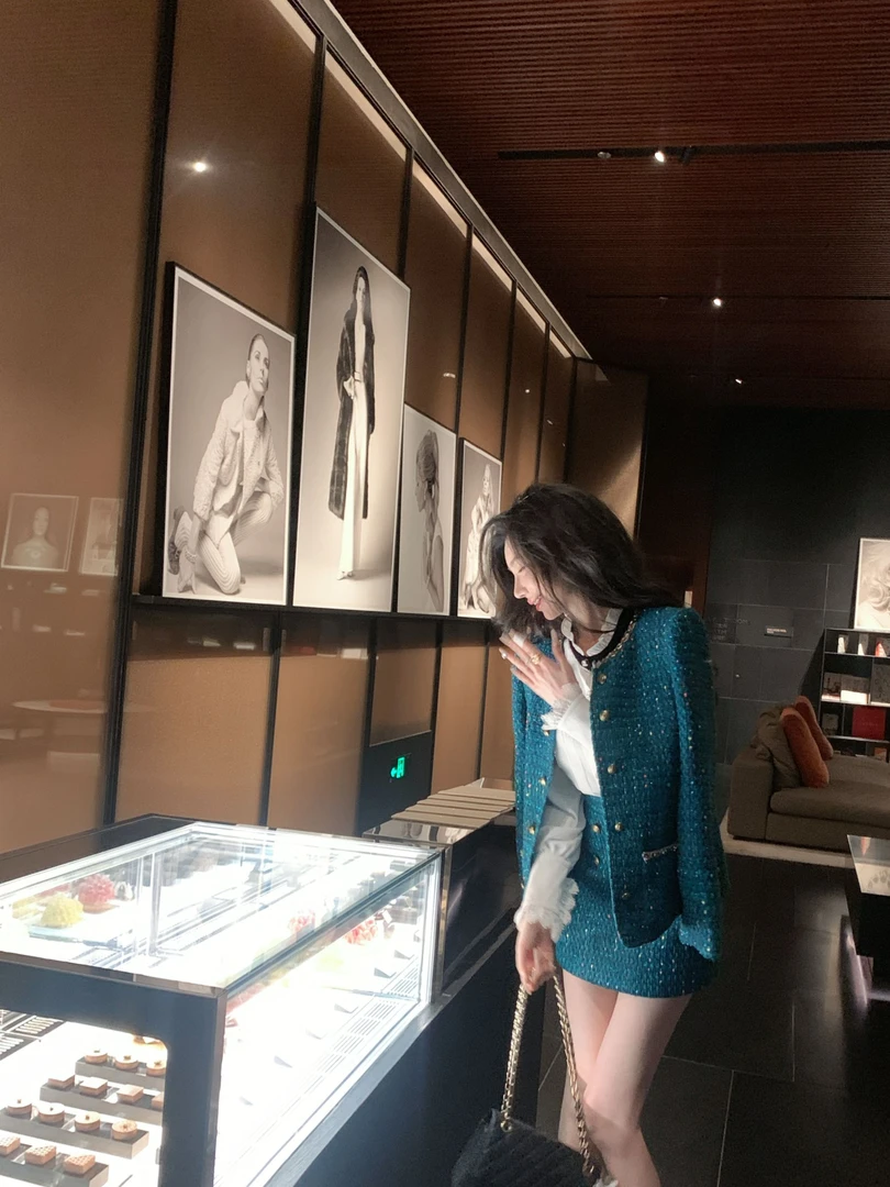 【雅乔定制】孔雀翎羽 蓝色粗花呢复古小香短裙半身裙DYYY-24075449