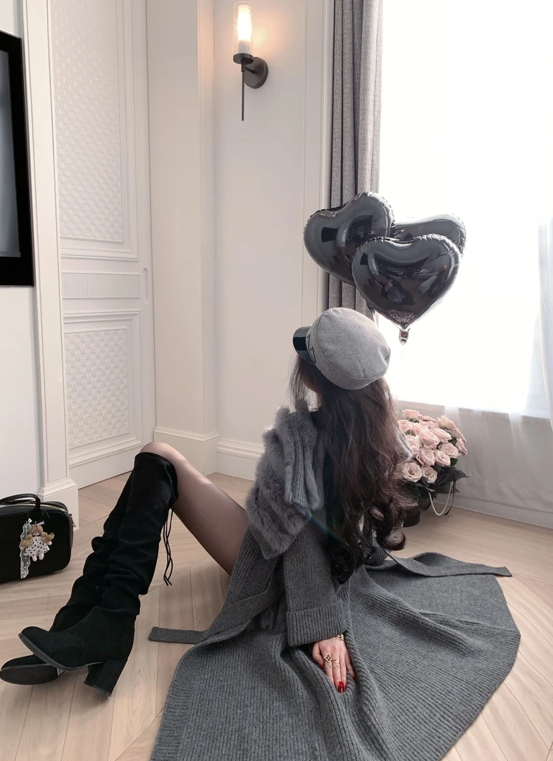 【雅乔定制】暖冬姐姐 披肩式兔毛拼接针织外套DYZY-24097375