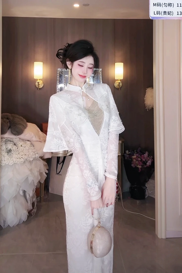 【雅乔定制】月落星河 白色植绒重工连衣裙+披肩DYYK-24081990