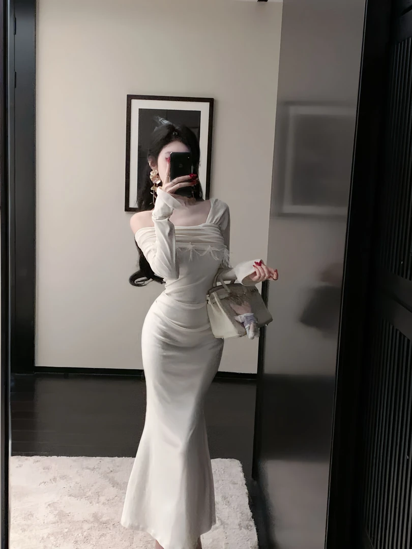 【雅乔定制】高定展 设计感收腰打褶长袖针织连衣裙DYZY-24077301