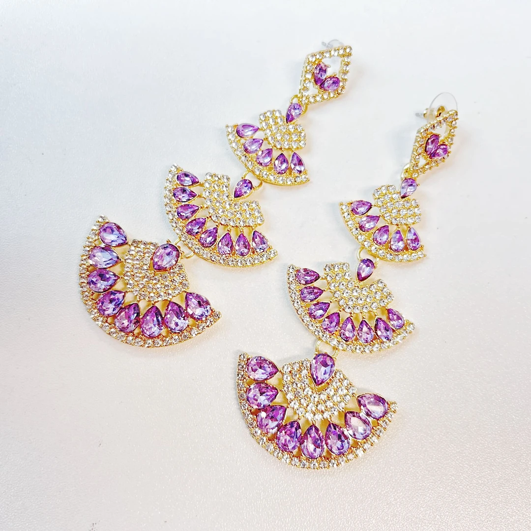 铜合金合成锆石耳饰 【雅乔定制】轻奢镶钻扇形耳环YQ041032