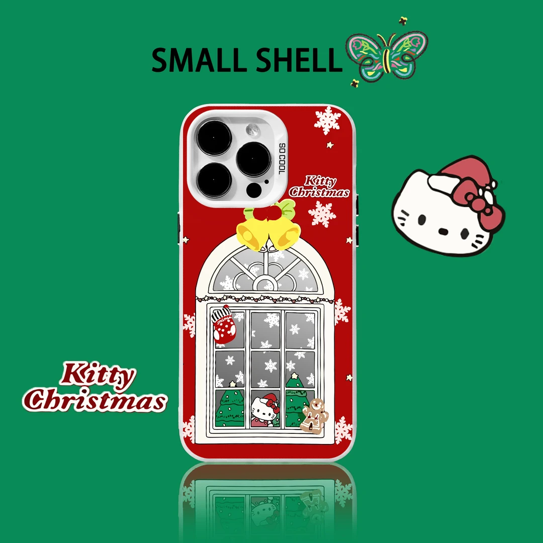 圣诞雪花KT猫苹果手机壳15promax14/13/iphone12彩银圣诞节保护壳