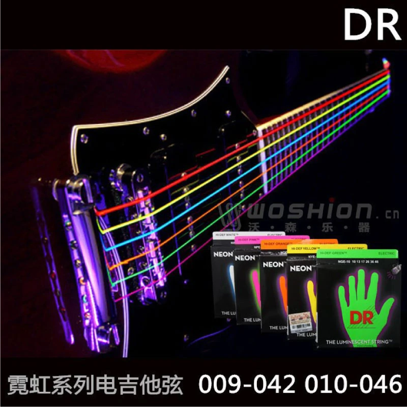 DR NEON霓虹荧光发光彩色电吉他琴弦 套弦009 010蓝绿橙粉黄白
