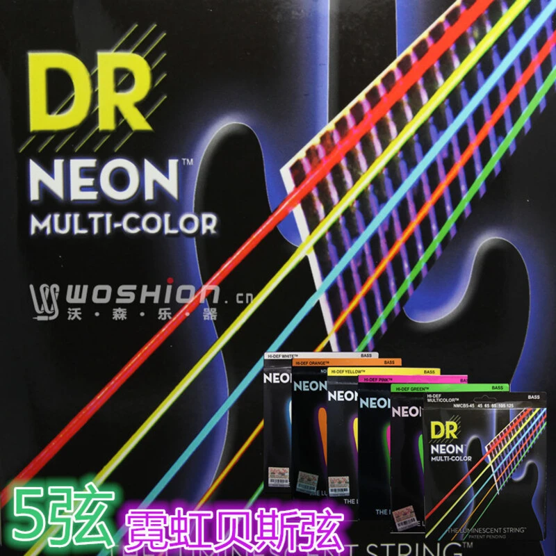 DR NEON霓虹荧光发光BASS电贝斯贝司琴弦5弦4弦绿橙粉黄白多彩