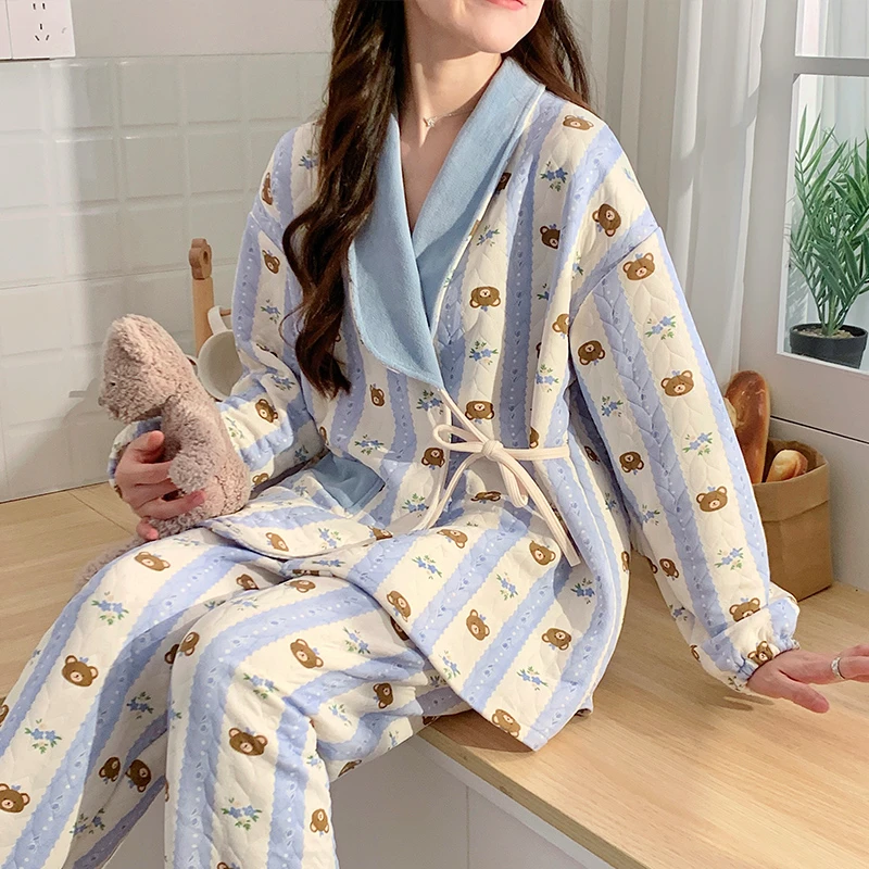 秋冬空气棉孕妇睡衣女产后产妇怀孕期坐月哺乳喂奶夹层月子服套装