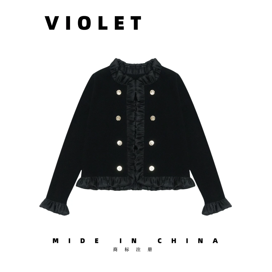 时尚百搭反季气质小香风上衣轻奢针织设计师拼接外套 231019