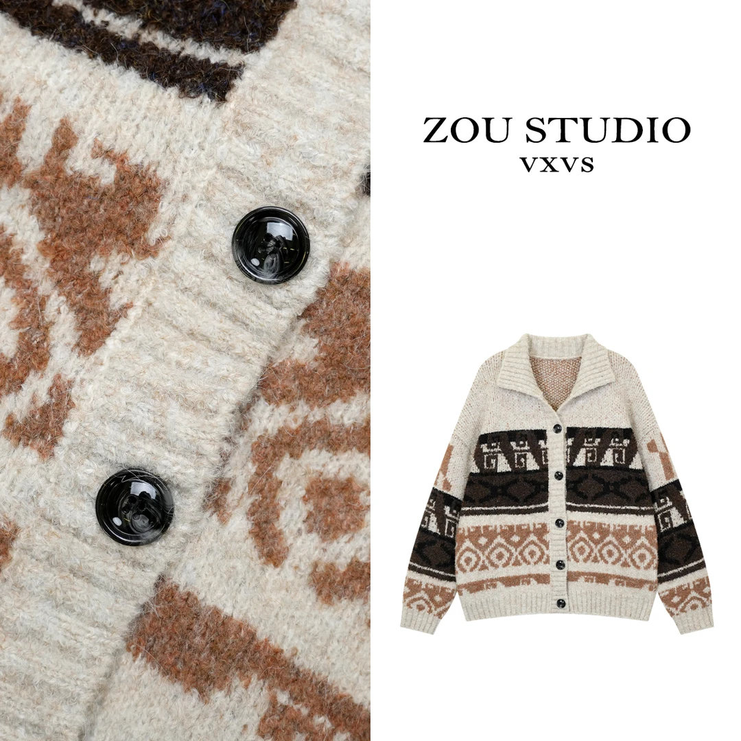 ZOU STUDIO VXVS  浓情可可 新款百搭时尚图案毛衣9956