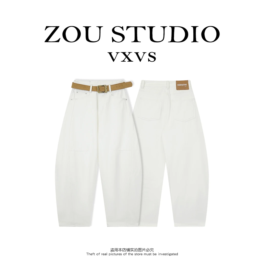 ZOU STUDIO VXVS  奶呼呼  新款百搭休闲大弯刀牛仔裤（加绒）9372