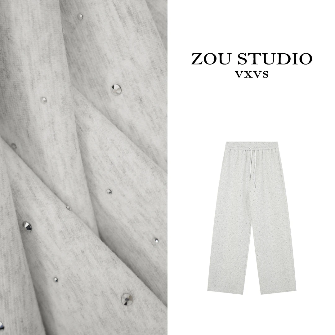 ZOU STUDIO VXVS 灰色时空 百搭显瘦松紧腰净版休闲裤1001-1