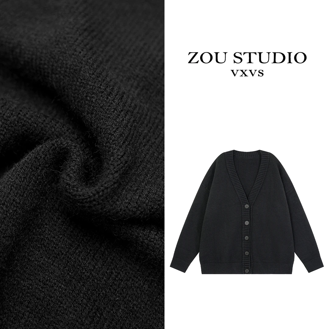 ZOU STUDIO  VXVS 慵懒美  潮流时尚V领毛衣6937