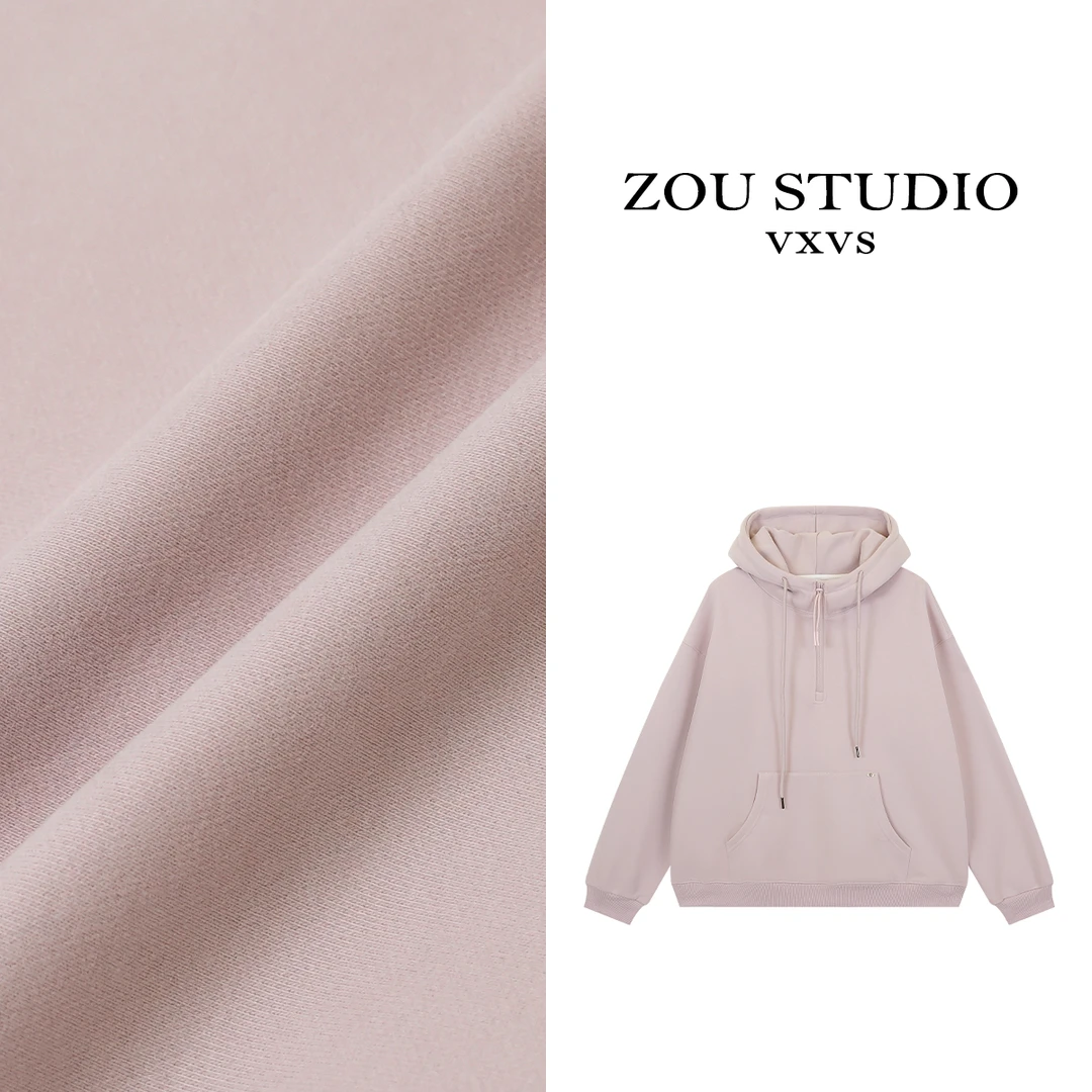 ZOU STUDIO VXVS 山林美学 新款纯色半拉链连帽卫衣(加绒)61081