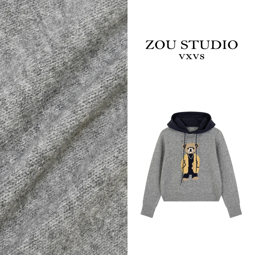 ZOU STUDIO VXVS 咖色小熊 新款百搭休闲针织毛衣 4022