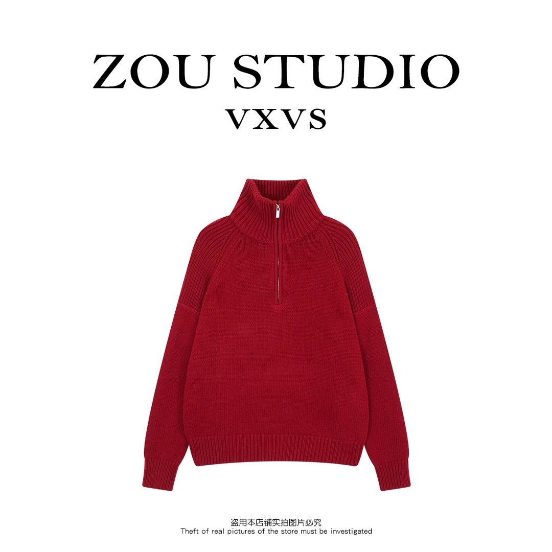 ZOU STUDIO VXVS 慵懒自由派 新款百搭显瘦半拉链毛衣4483