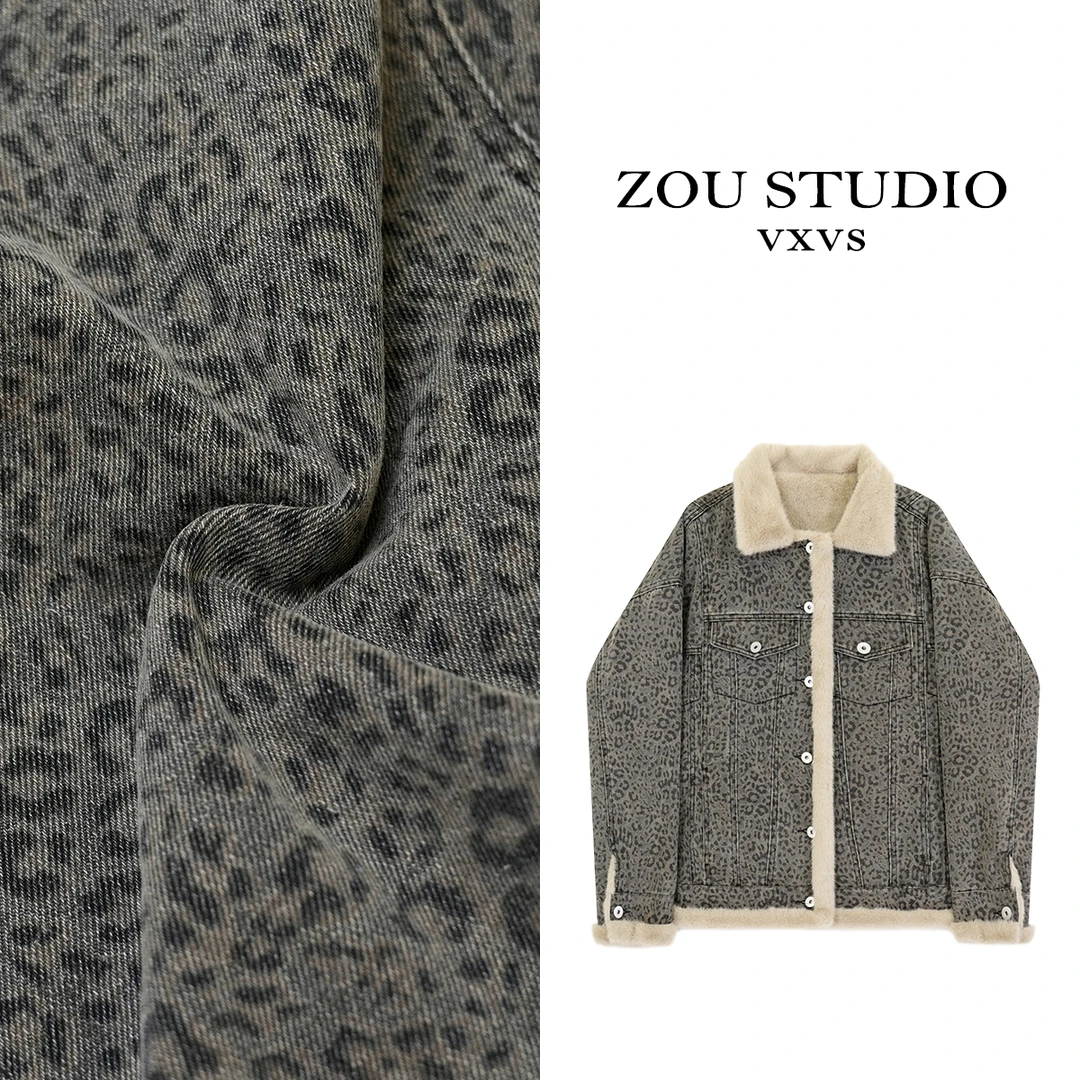 ZOU STUDIO VXVS  里斯本 新款时尚豹纹保暖牛仔外套1852