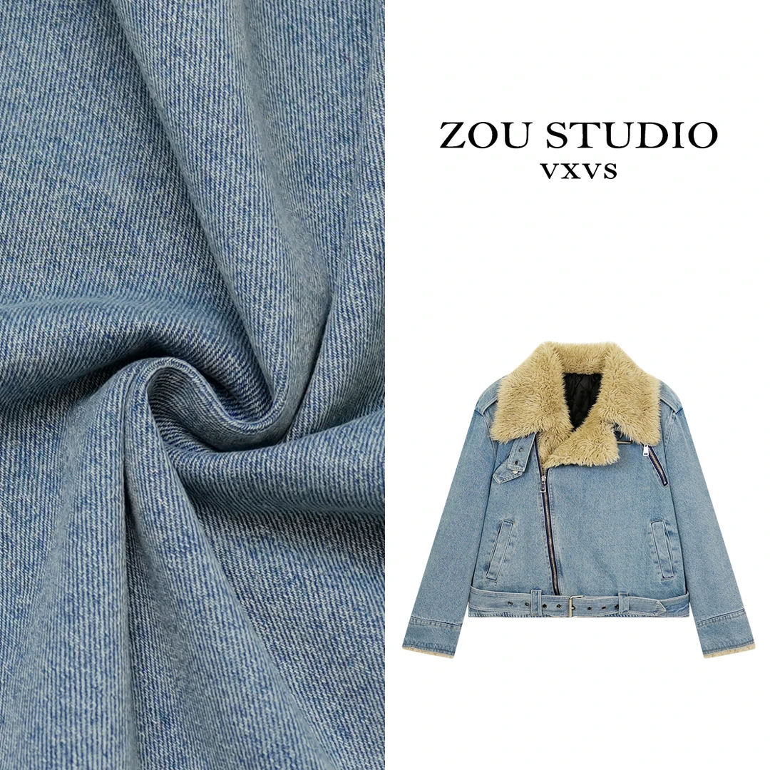 ZOU STUDIO VXVS 入冬牛仔 新款时尚牛仔翻领毛毛外套4400