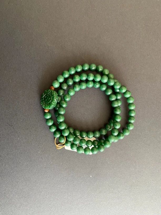 菠菜绿老料老绿珠串时尚绿色复古民族风老型双圈菠菜气质百搭