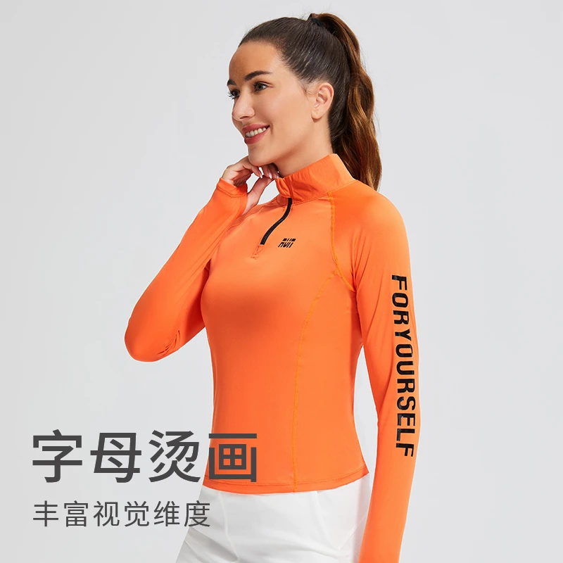 2024新款春秋运动休闲RUN打底女士半拉链立领修身长袖跑步T恤