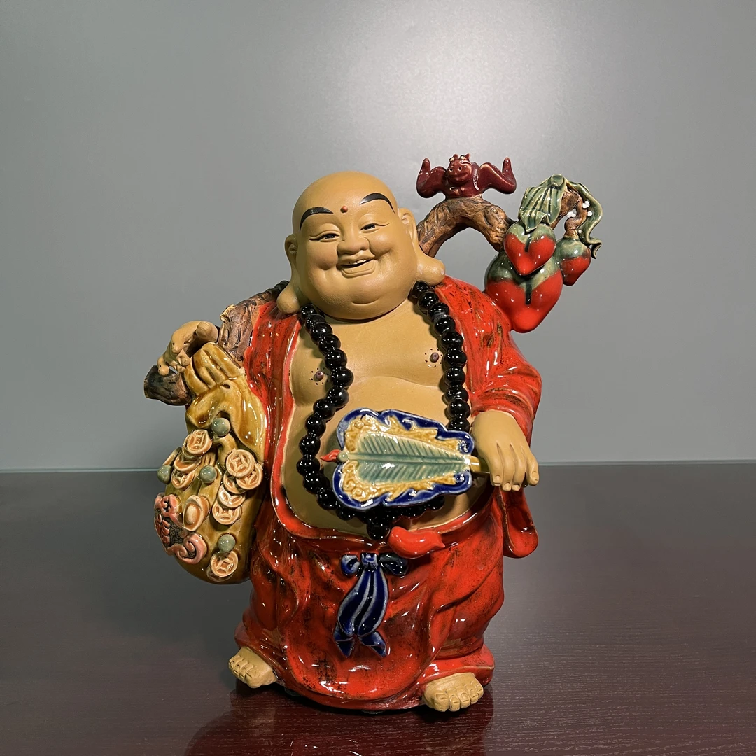 【代代长寿如意-笑佛长24高32-小号】精品石湾公仔陶瓷家居摆件01