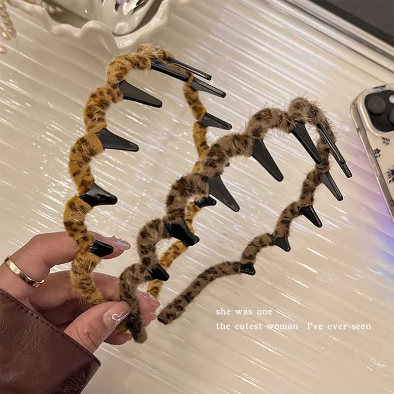 抖音豹纹带齿波浪发箍韩版发根蓬松神器洗脸压发防滑头箍发卡头饰