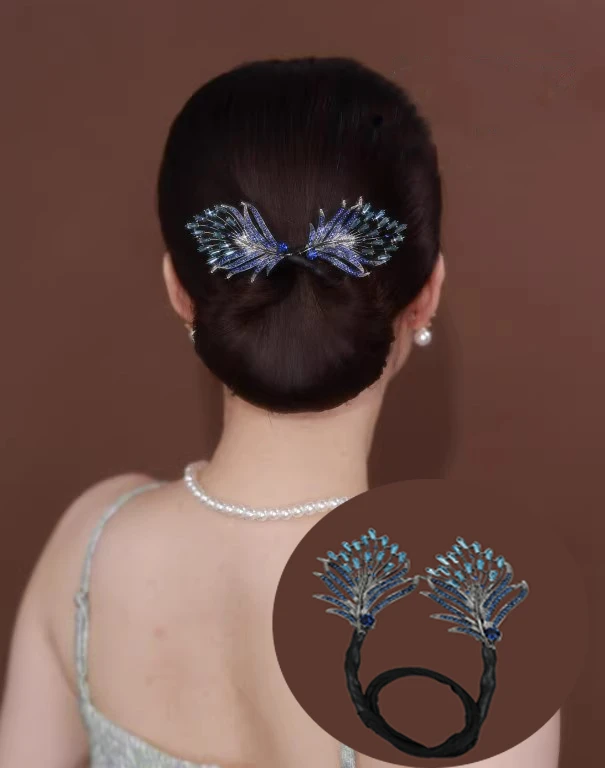 戏羽手工精致高端优雅羽毛盘发器韩版低丸子头花苞头盘发杆FZ102