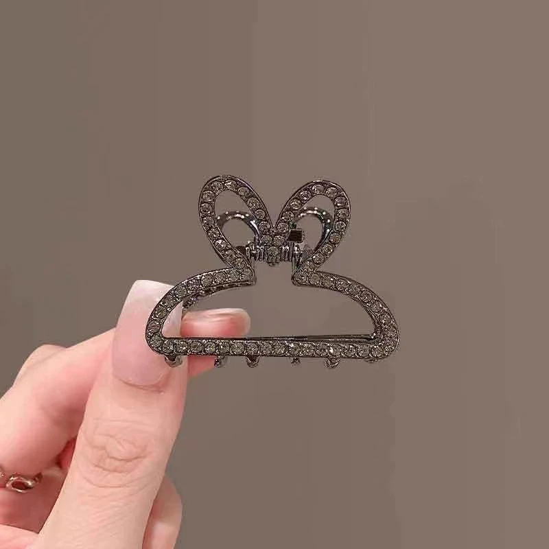 兔耳朵抓夹可爱枪黑兔子中号后脑勺发夹半扎发短发发量少发抓夹女