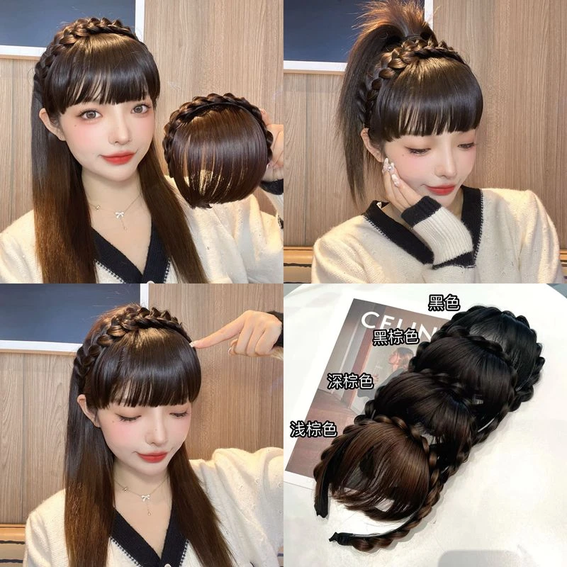 美饰随心 发箍假发刘海一体真发遮白发宽边头箍女款鱼骨辫高颅
