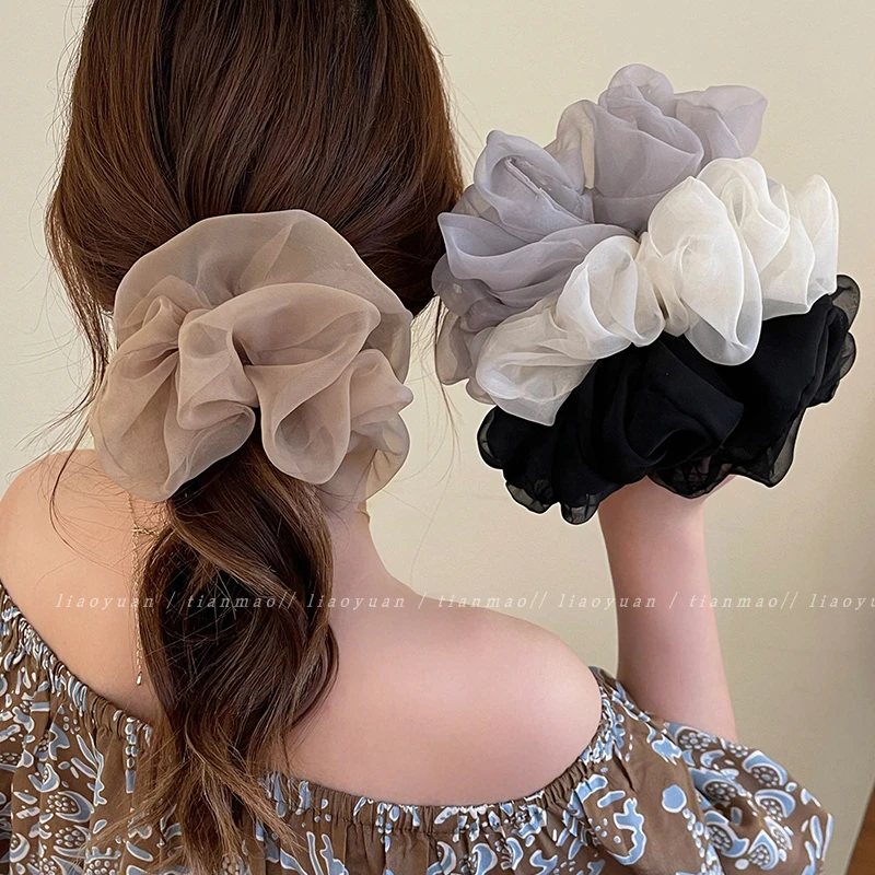 超仙网纱法式头绳泡泡ins网纱发圈纯色大肠绑发绳仙气雪纺温柔