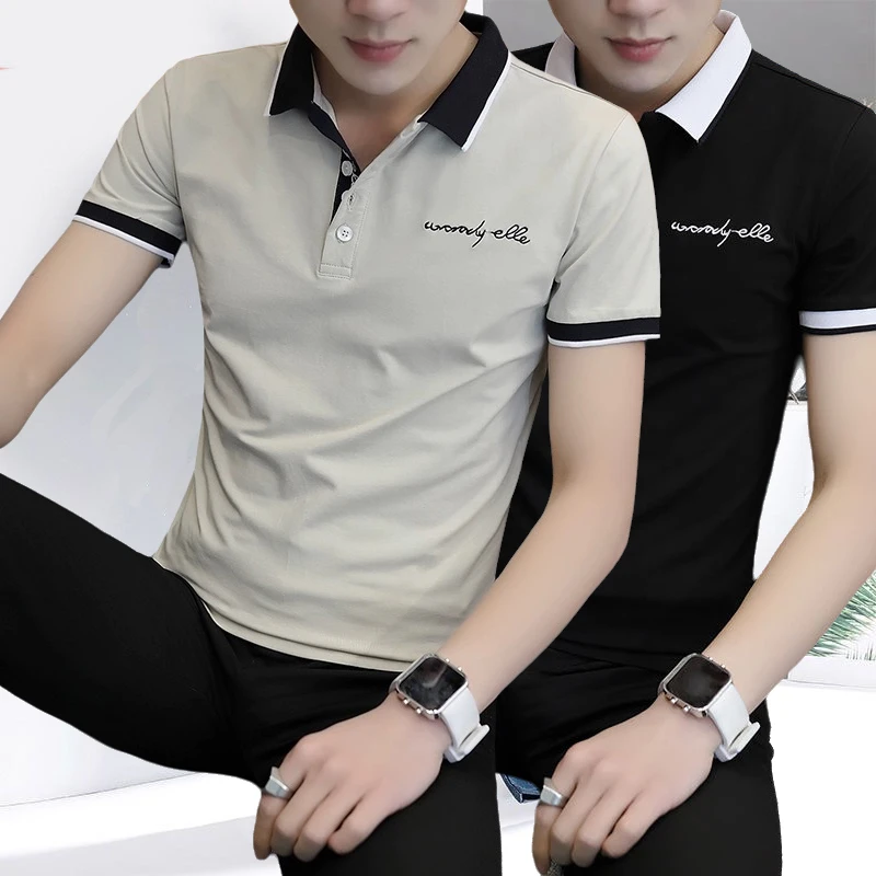 短袖T恤男士2025夏装新款翻领T恤衬衫领POLO衫男装短袖袖上衣服男