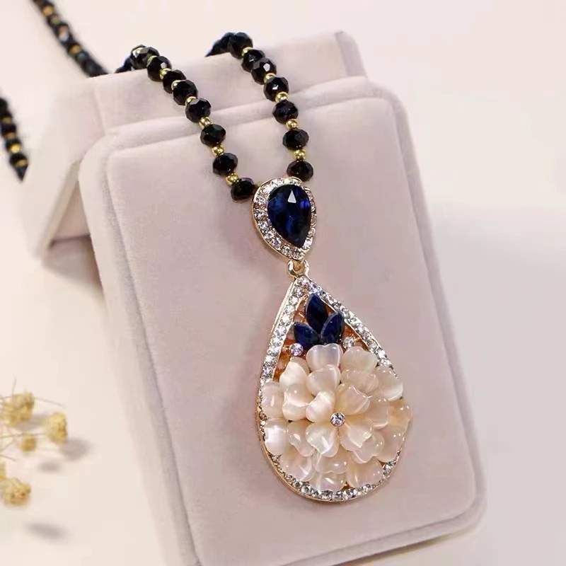 非金属仿水晶项链 寒露花卉时尚百搭秋冬毛衣链M019长款颈饰饰品