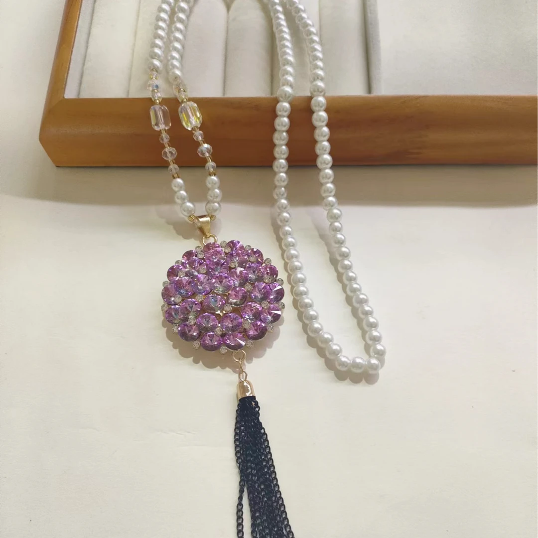 非金属仿珍珠项链 白珠珠锦上添花气质时尚毛衣链M073