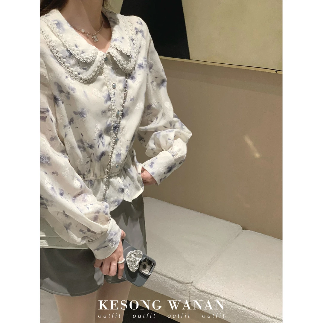 【内购福利】【奥菲莉娅】宫廷风清甜雅致娃娃领收腰衬衫S4478P