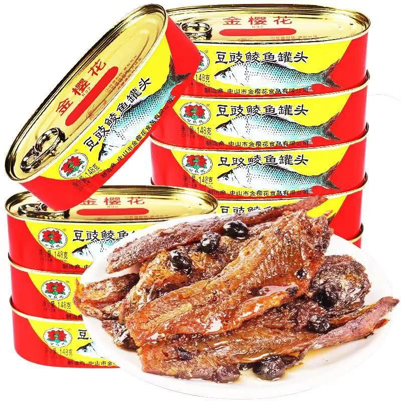金樱花豆豉鲮鱼罐下饭菜鱼肉佐餐配饭148g金钱花豆豉鱼罐头批发