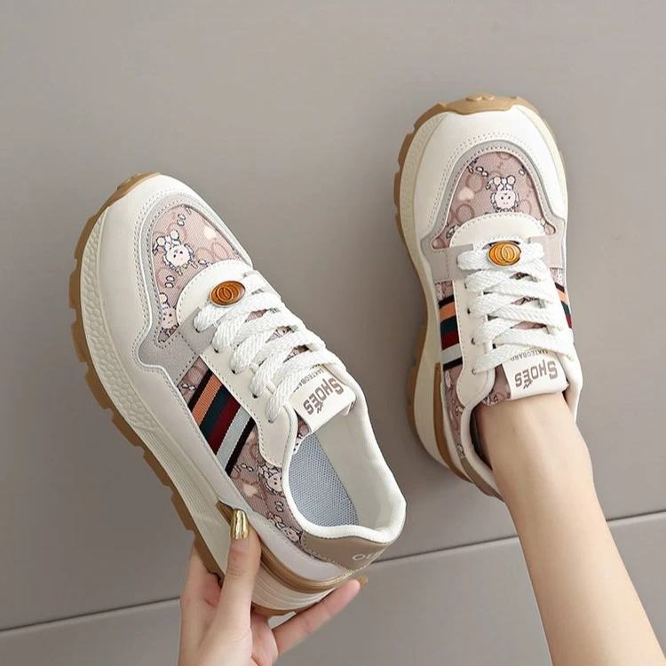 【天天仓直发】2024新款厚底复古拼接印花时尚休闲鞋