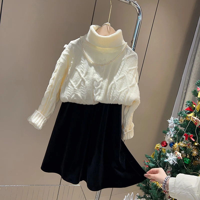 洋气女童加绒韩版长款丝绒裙百搭款23611#