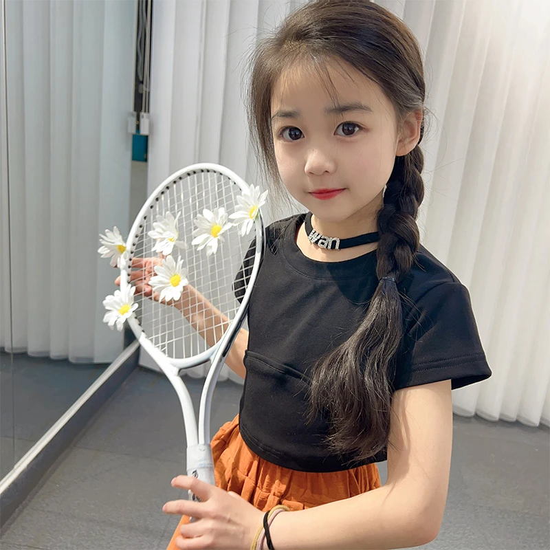 潮范女童洋气纯色短袖打底T恤23675-2#