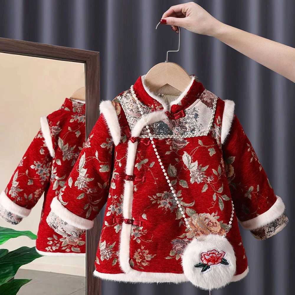 【小扬哥推荐】汉服女童冬装儿童中国风加绒加厚拜年服女宝宝唐装