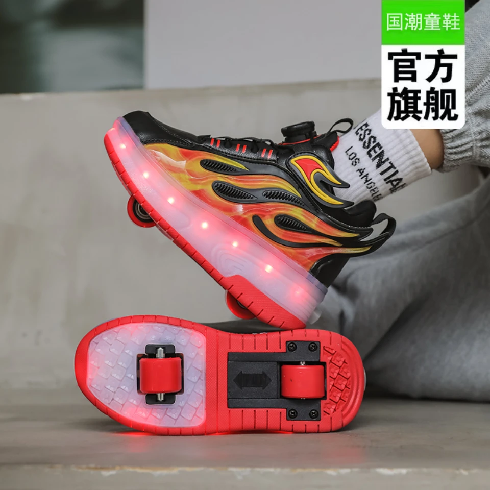 暴走鞋男童新款可充电闪灯儿童滑轮运动鞋学生隐形女孩双轮溜冰鞋