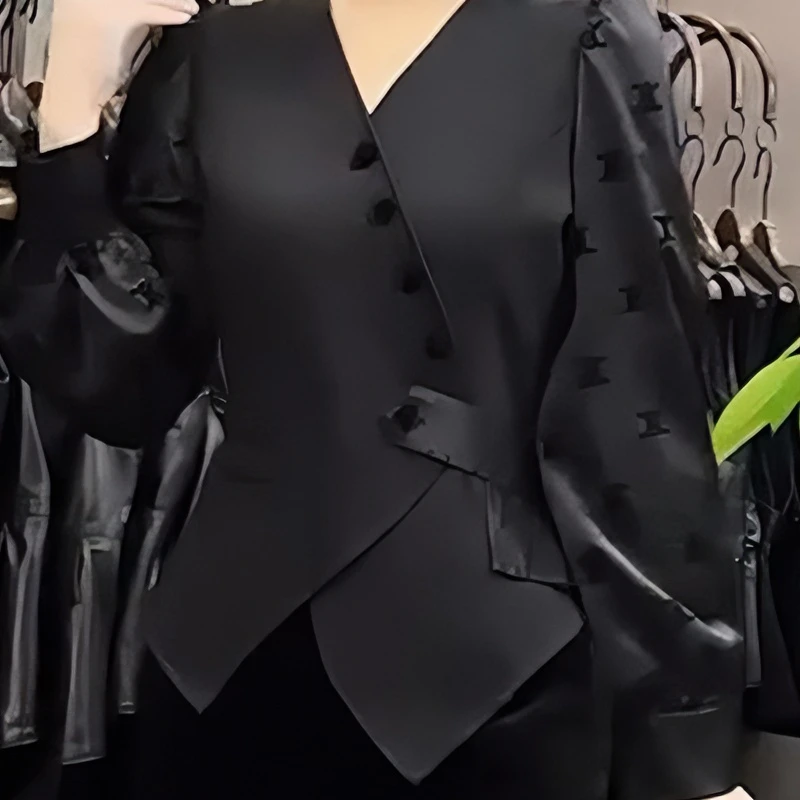 23秋冬季新款拼接打底衫女显瘦气质长袖时尚黑色法式收腰洋气T恤