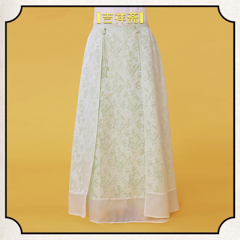吉祥斋|吉祥斋|天水青瓷长裙 重磅桑蚕丝花罗盘扣长裙