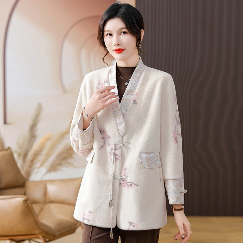 中国风妈妈装外套冬季高档中老年女装冬装仿水貂绒大衣新款仿皮草