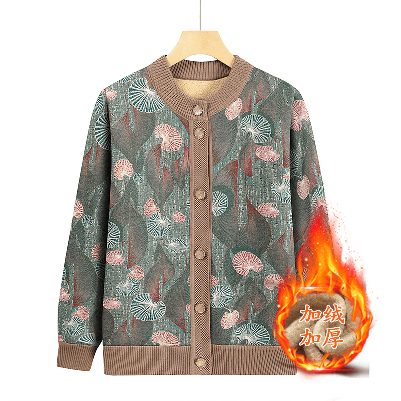 老年人秋装女毛衣外套奶奶装冬装加绒加厚上衣新款妈妈装保暖衣服