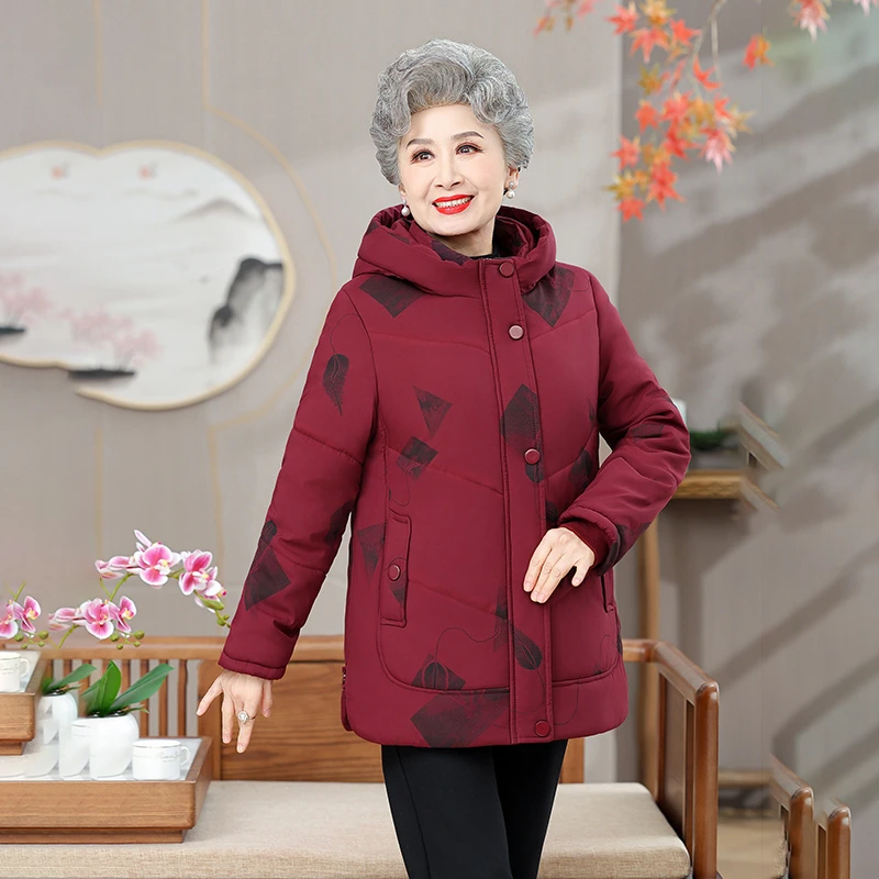 中老年人奶奶装棉衣加厚红色棉服妈妈棉袄新款老年人棉袄保暖