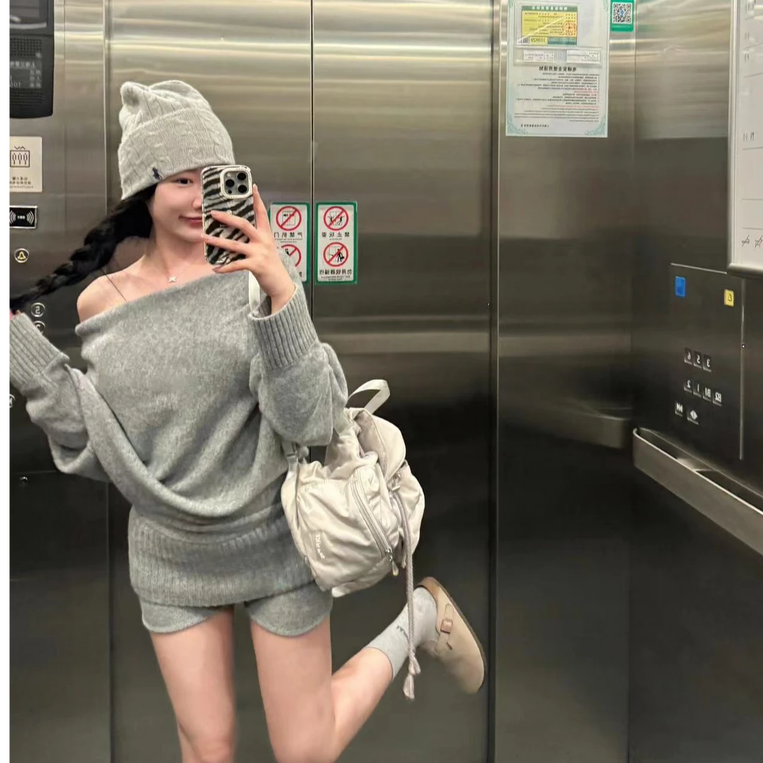 2024秋季新款时尚百搭套装长袖针织宽松圆领慵懒风休闲套头两件套