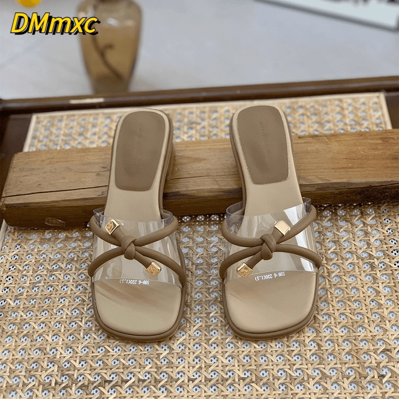 【万达撤柜】2024新款仙女风配裙子凉拖鞋爆款法式方头粗跟一字拖