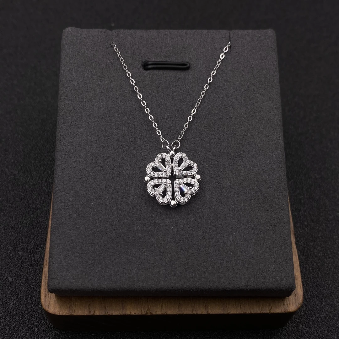 坠链均925银合成锆石 纯银四叶草项链女可拆两戴锁骨链送闺蜜礼物