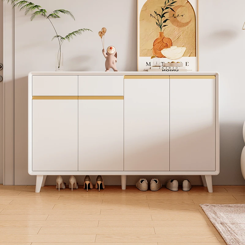 宾森堡简约奶油风肤感柔光饰面实木鞋柜大容量门口入户玄关隔断柜