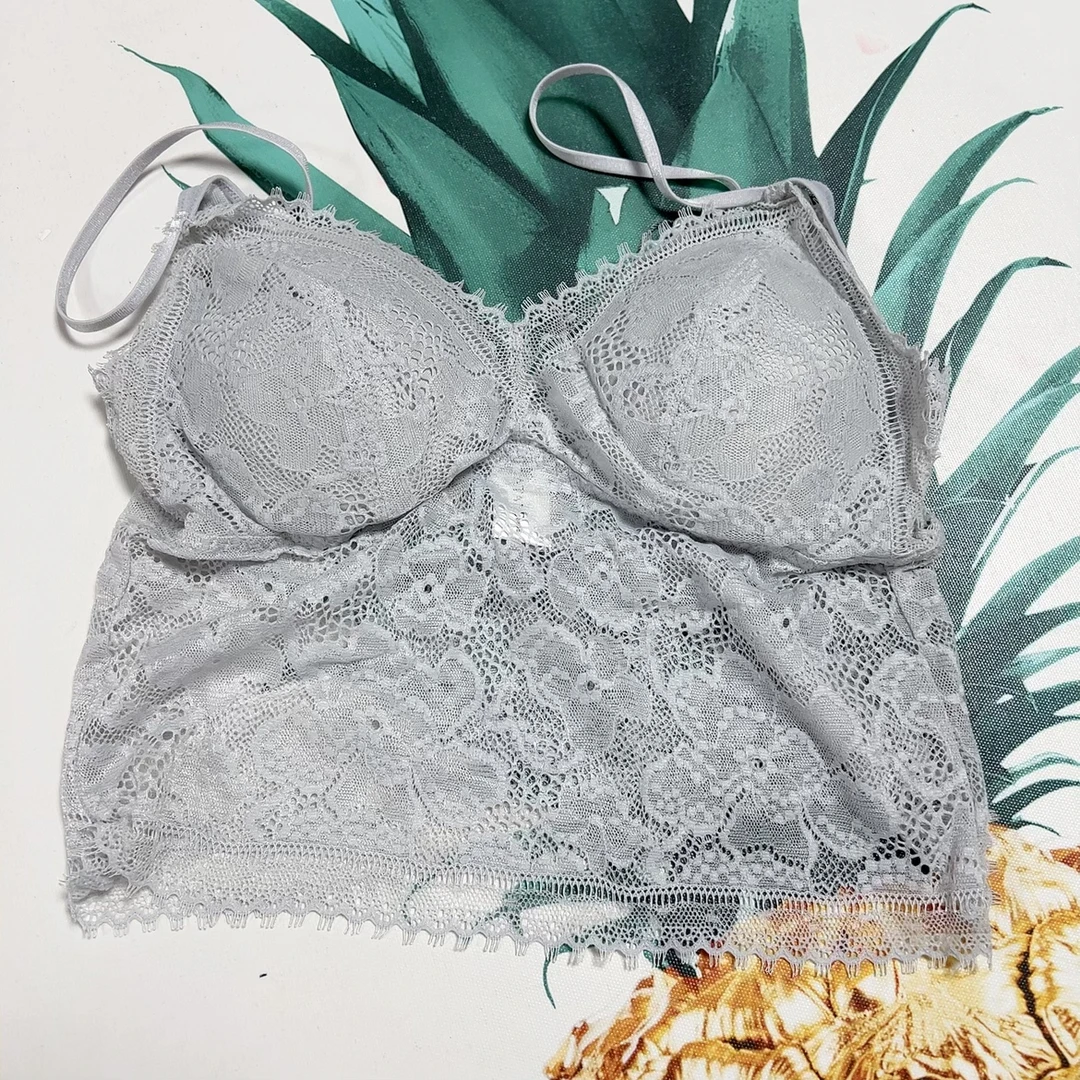 大庆仓  梧家 WN510124 浮现系列灰蓝色 蕾丝背心吊带