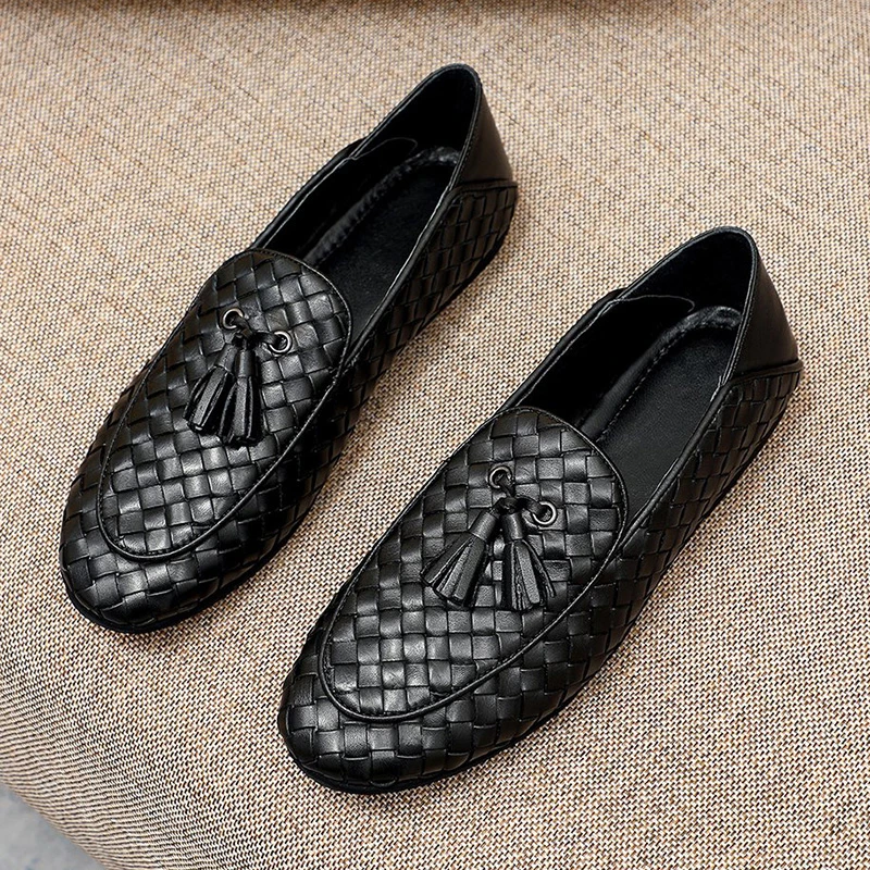 真皮编织豆豆鞋新款透气套脚男鞋软底2023皮鞋男款爆款2025新款